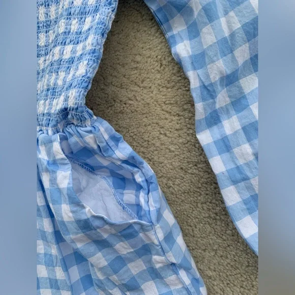 Janie and Jack Size 5 The Emma Gingham Smocked Romper Blue White Plaid One Piece - Picture 8 of 10